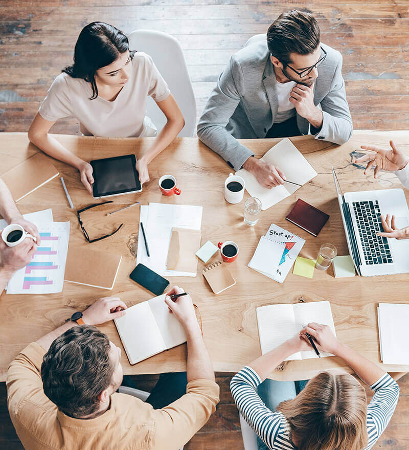 Overhead shot of HR team meeting