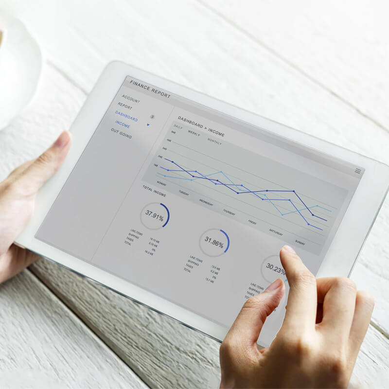 Financial reports analysis displayed on tablet